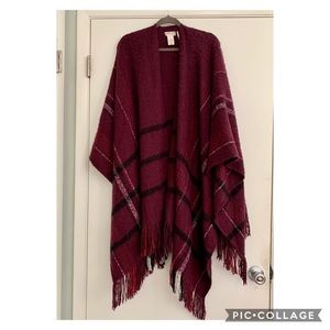 Free People Plaid Fringe Shawl / Blanket Scarf
